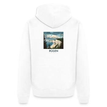 Rügen Kreidefelsen | Vintage Ostsee Poster - Unisex Premium Bio Zip Hoodie - Weiß - Hinten - Thijin (182cm)