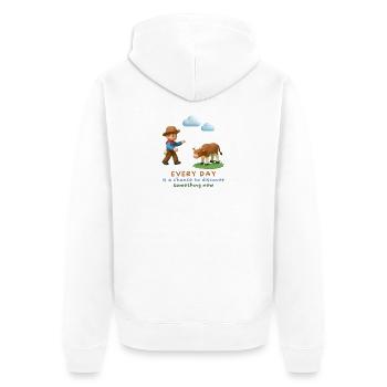 Jeder Tag ist eine Gelegenheit, etwas Neues zu entdecken - Unisex Premium Bio Zip Hoodie - Weiß - Hinten - Thijin (182cm)