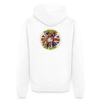 Staffie rouge sur fond de drapeau anglais - 014 - Veste à capuche bio Premium Unisexe - blanc - Dos - Thijin (182cm)