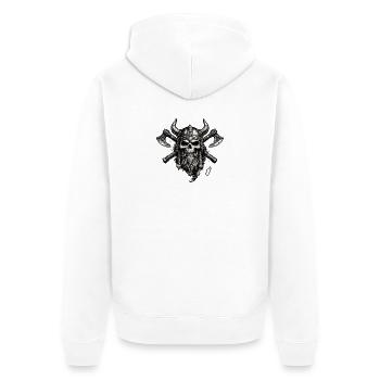 Wikingerschädelwappen mit Äxten - Unisex Premium Bio Zip Hoodie - Weiß - Hinten - Thijin (182cm)