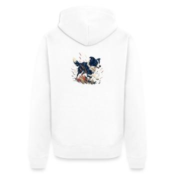 Hund auf der bunten Wiese - Unisex Premium Bio Zip Hoodie - Weiß - Hinten - Thijin (182cm)