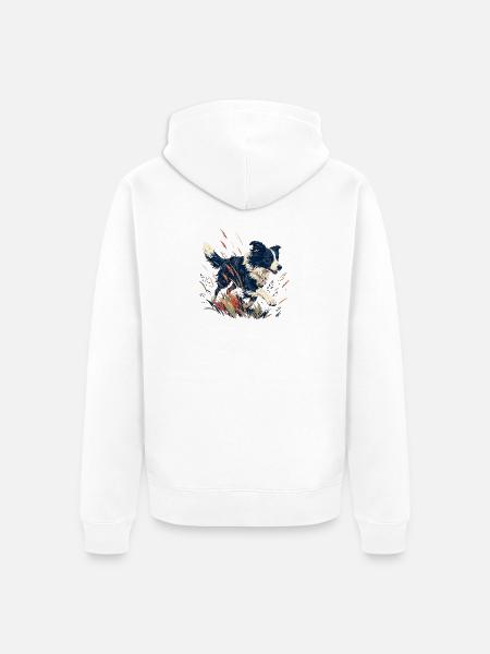 Hund auf der bunten Wiese - Unisex Premium Bio Zip Hoodie - Weiß