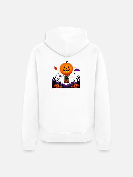 Pumpkin Balloon Cat Halloween Scene - Unisex Premium Organic Zip Hoodie - white