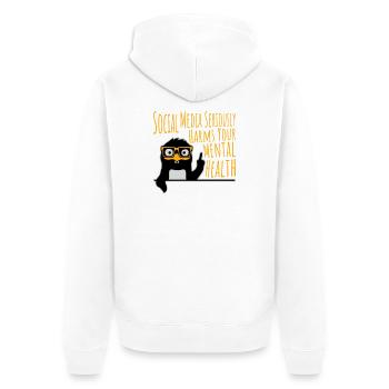 Social Media Seriously Harms Mental Health Pinguin - Unisex Premium Bio Zip Hoodie - Weiß - Hinten - Thijin (182cm)