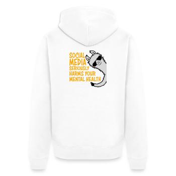 Social Media Seriously Harms Mental Health Lama - Unisex Premium Organic Zip Hoodie - white - Back - Thijin (182cm)