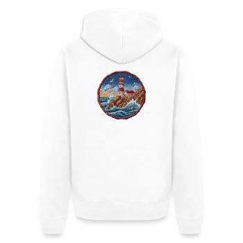 Leuchtturm am rauen Küstenriff Patch - Unisex Premium Bio Zip Hoodie - Weiß - Hinten - Thijin (182cm)