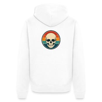 Skull Retro Badge Vintage-Stil Grafik - Unisex Premium Bio Zip Hoodie - Weiß - Hinten - Thijin (182cm)
