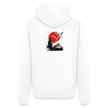 Samouraï sous les cerisiers en fleurs - Veste à capuche bio Premium Unisexe - blanc - Dos - Thijin (182cm)