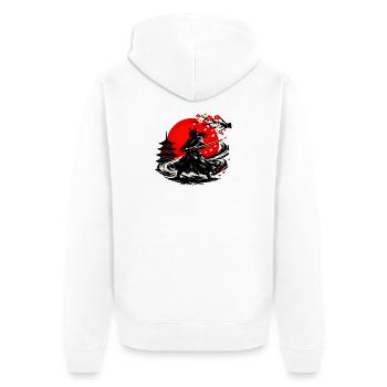 Samurai im Sturm der Kirschblüten - Unisex Premium Bio Zip Hoodie - Weiß - Hinten - Thijin (182cm)
