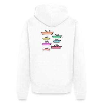 Motorboote - Unisex Premium Bio Zip Hoodie - Weiß - Hinten - Thijin (182cm)