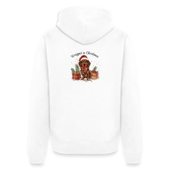 Noël teckel emballé dans Noël - Veste à capuche bio Premium Unisexe - blanc - Dos - Thijin (182cm)