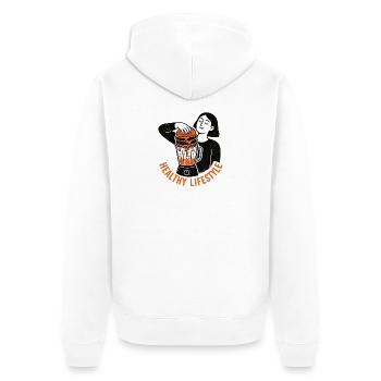 Gesunder Lebensstil Ironie Burger Blender Meme - Unisex Premium Bio Zip Hoodie - Weiß - Hinten - Thijin (182cm)