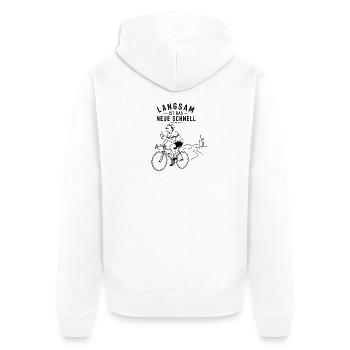 Langsam ist das Neue Schnell - Unisex Premium Bio Zip Hoodie - Weiß - Hinten - Thijin (182cm)