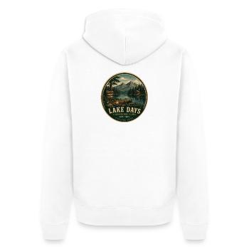 Graphique d’aventure vintage des Journées des Lacs - Veste à capuche bio Premium Unisexe - blanc - Dos - Thijin (182cm)