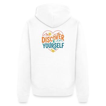 Mountains - Discover Yourself - Unisex Premium Organic Zip Hoodie - white - Back - Thijin (182cm)