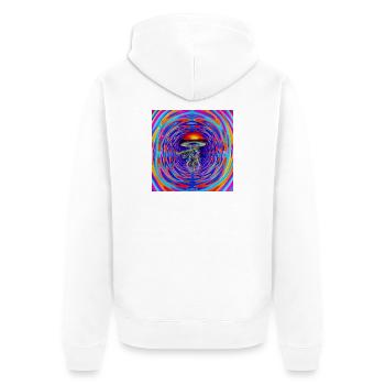 70s_Goa_Mushroom_ - Unisex Premium Bio Zip Hoodie - Weiß - Hinten - Thijin (182cm)