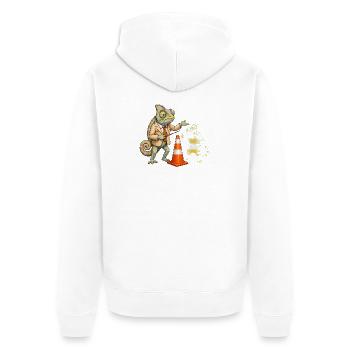 Chamäleon Fahrlehrer übt sicher mit Verkehrskegel - Unisex Premium Bio Zip Hoodie - Weiß - Hinten - Thijin (182cm)