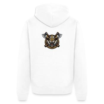 Viking Wolf Helmet Emblem - Unisex Premium Organic Zip Hoodie - white - Back - Thijin (182cm)