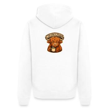 Morgenmuffel Kuh mit Kaffee - Unisex Premium Bio Zip Hoodie - Weiß - Hinten - Thijin (182cm)