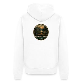 Weekend Escape Vintage-Abenteuer-Grafik - Unisex Premium Bio Zip Hoodie - Weiß - Hinten - Thijin (182cm)