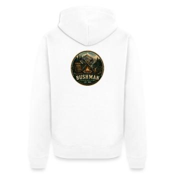 Buschmann Vintage-Abenteuergrafik - Unisex Premium Bio Zip Hoodie - Weiß - Hinten - Thijin (182cm)