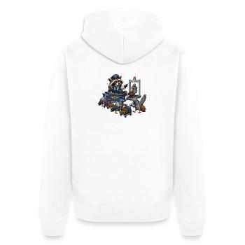 Waschbär kontrolliert Tauben am Flughafen Chaos - Unisex Premium Bio Zip Hoodie - Weiß - Hinten - Thijin (182cm)