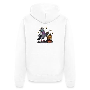 Pigeon as beekeeper at the beehive on the roof - Unisex Premium Organic Zip Hoodie - white - Back - Thijin (182cm)