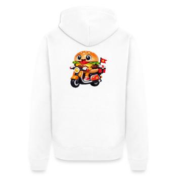 Kawaii Burger auf dem Motorrad - Unisex Premium Bio Zip Hoodie - Weiß - Hinten - Thijin (182cm)