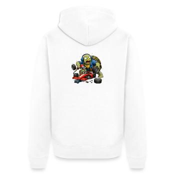 Schildkröte als Rennwagen-Mechaniker Boxenstopp - Unisex Premium Bio Zip Hoodie - Weiß - Hinten - Thijin (182cm)