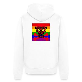 KEINEN BOCK AUF NAZIS, NO NZS, NO AFD, SKULL ROT - Unisex Premium Bio Zip Hoodie - Weiß - Hinten - Thijin (182cm)