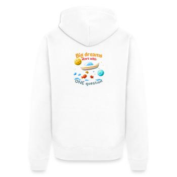 Big dreams start with ONE question - Unisex Premium Bio Zip Hoodie - Weiß - Hinten - Thijin (182cm)
