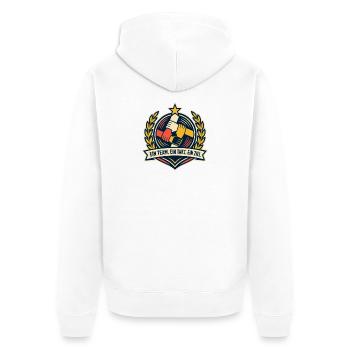 Ein Team Ein Takt Ein Ziel Teamgeist - Unisex Premium Bio Zip Hoodie - Weiß - Hinten - Thijin (182cm)