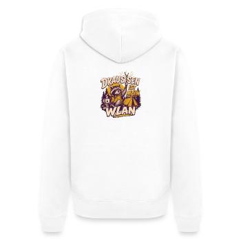 Draußen ist mein WLAN – Camping Waschbär - Unisex Premium Bio Zip Hoodie - Weiß - Hinten - Thijin (182cm)