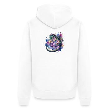 Dragon mignon avec des dés D20 – Stylo et papier - Veste à capuche bio Premium Unisexe - blanc - Dos - Thijin (182cm)
