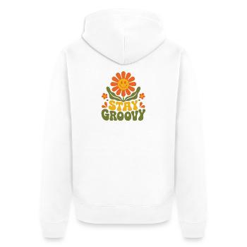 Stay Groovy – 70er Jahre Retro Blume Blüte Vektor - Unisex Premium Bio Zip Hoodie - Weiß - Hinten - Thijin (182cm)