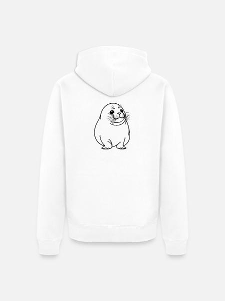 Moppelige Robbe One Line Tiermotiv - Unisex Premium Bio Zip Hoodie - Weiß