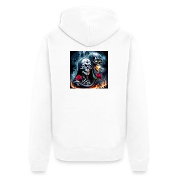 Zwillingsschädel in Flammen - Unisex Premium Bio Zip Hoodie - Weiß - Hinten - Thijin (182cm)