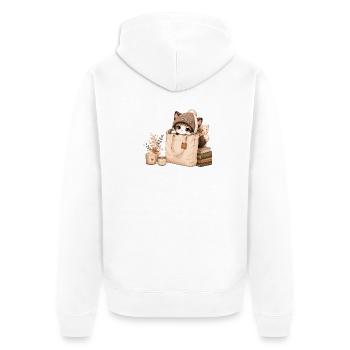 Gemütliches Kätzchen in einer Stofftasche - Unisex Premium Bio Zip Hoodie - Weiß - Hinten - Thijin (182cm)