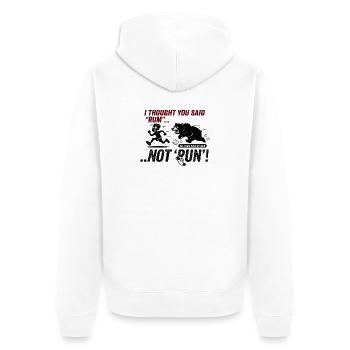 Rum Not Run lustige Bärenjagd - Unisex Premium Bio Zip Hoodie - Weiß - Hinten - Thijin (182cm)