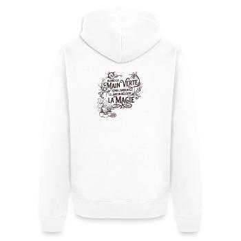 Quand la main verte - Jardinage & Magie - Veste à capuche bio Premium Unisexe - blanc - Dos - Thijin (182cm)