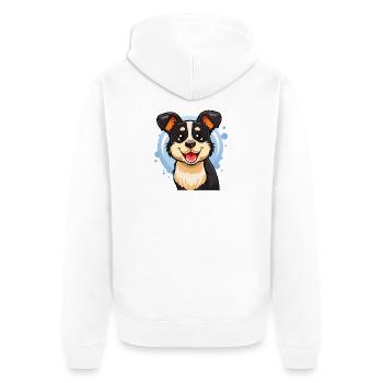 Fröhliches schwarz-weißes Hündchen (Comic-Porträt) - Unisex Premium Bio Zip Hoodie - Weiß - Hinten - Thijin (182cm)