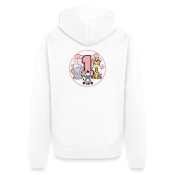 Premier anniversaire Faune 1 - Veste à capuche bio Premium Unisexe - blanc - Dos - Thijin (182cm)