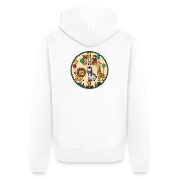 WILD ONE Animal Joy Circle Badge - Unisex Premium Organic Zip Hoodie - white - Back - Thijin (182cm)
