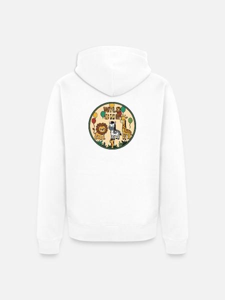 WILD ONE Animal Joy Circle Badge - Unisex Premium Organic Zip Hoodie - white