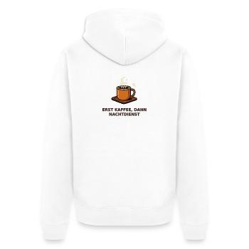 Erst Kaffee, dann Nachtdienst - Unisex Premium Bio Zip Hoodie - Weiß - Hinten - Thijin (182cm)