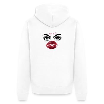Kusslippen und Augen Glamour - Unisex Premium Bio Zip Hoodie - Weiß - Hinten - Thijin (182cm)