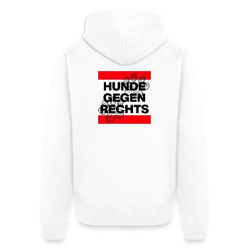 HUNDE GEGEN RECHTS, NO AFD NO NZS, NIE WIEDER - Unisex Premium Bio Zip Hoodie - Weiß - Hinten - Thijin (182cm)