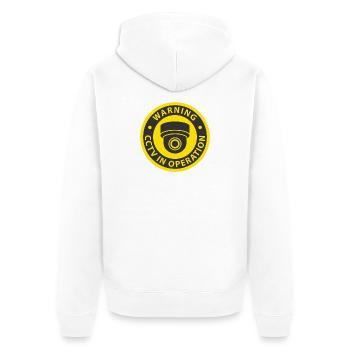 Warning CCTV Camera In Operation Sign - Unisex Premium Organic Zip Hoodie - white - Back - Thijin (182cm)