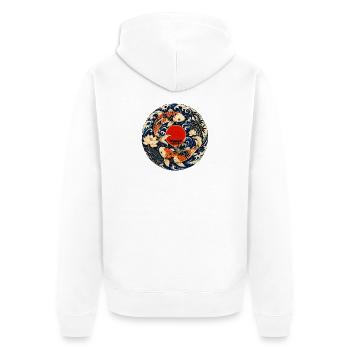 Koi in the moon circle with torii - Unisex Premium Organic Zip Hoodie - white - Back - Thijin (182cm)
