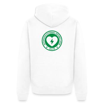 Autocollant automatisé de défibrillateur externe AED - Veste à capuche bio Premium Unisexe - blanc - Dos - Thijin (182cm)